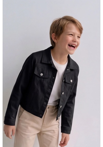 Esila Kids Erkek Çocuk Gabardin Ceket Yazlık İnce Ceket Siyah