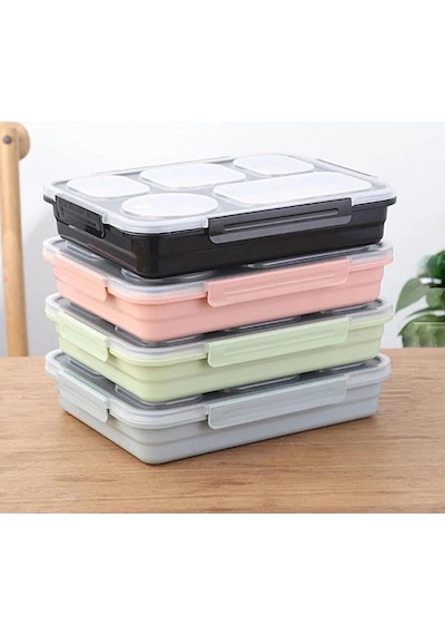 Vagonlife Bento 1600ml Lunchbox Tek Katlı 5 Bölmeli Çelik Sefer Tası Yemek Kutusu Açık Yeşil Diğer