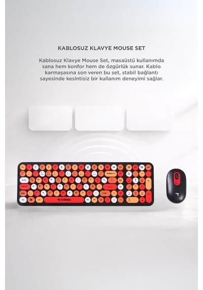 Premium Ofis Gereci Teknoloji Renkli Kablosuz Q Klavye Mouse Seti Tmk07