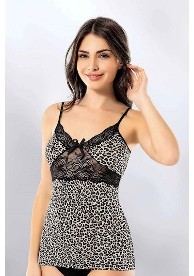 Royaleks Kota Kadın Leopar Desenli İp Askılı Atlet 6352 S-m
