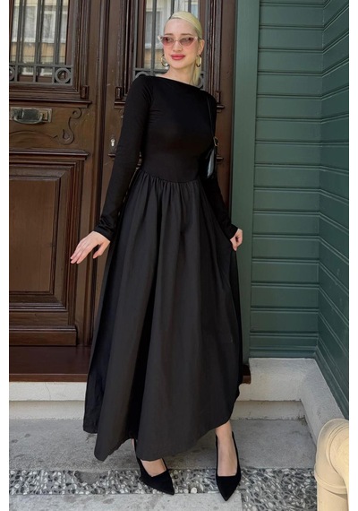 Madmext Siyah Maxi Boy %100 Pamuklu Kadın Elbise Mg2365 Siyah