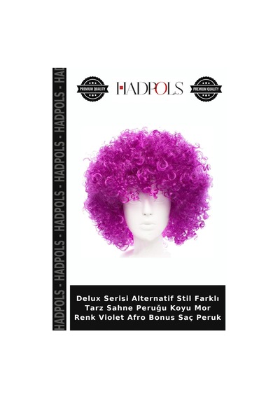 Delux Serisi Alternatif Stil Farklı Tarz Sahne Peruğu Koyu Mor Renk Violet Afro Bonus Saç Peruk