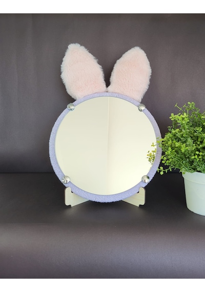 Pembe Tavşan Kulaklı Lila Çerçeveli Çocuk Odası Ayna
