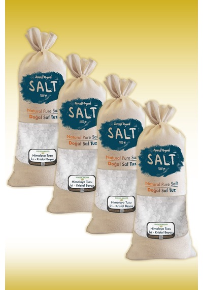Himalaya Tuzu İri Taneli Beyaz Renk 4 Adet 1'lik Bez Torbalarda Himalaya Tuz 4 Kg.