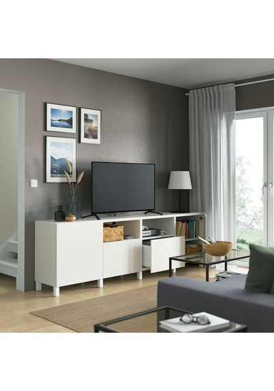 Tv Sehpası, Beyaz, 240x42x74 Cm, Lappvıken, Fren Raylı Beyaz Tv Sehpası, Beyaz, 240x42x74 Cm, Lappvıken, Fren Raylı Beyaz