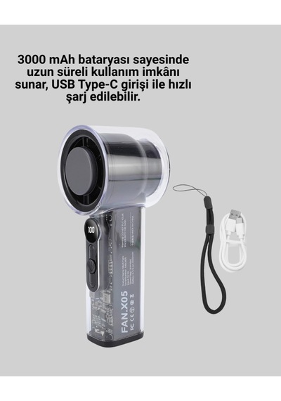 100 Kademeli Ayarlanabilir Mini Fan Dijital Ekranlı Serinletici