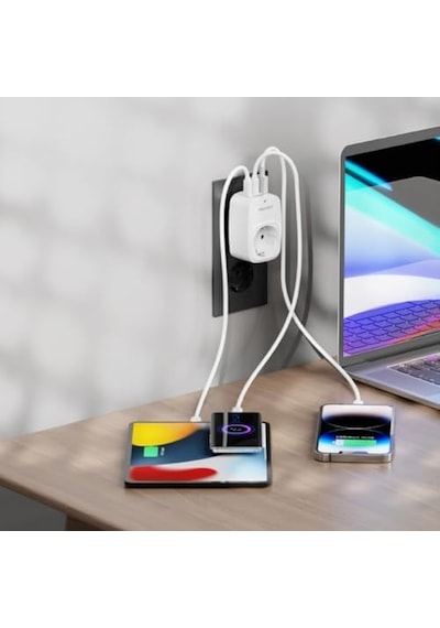 Vetech Akım Korumalı Priz 1x Priz, 2x Type-c, 1x Usb Port Çıkışlı Tekli Beyaz