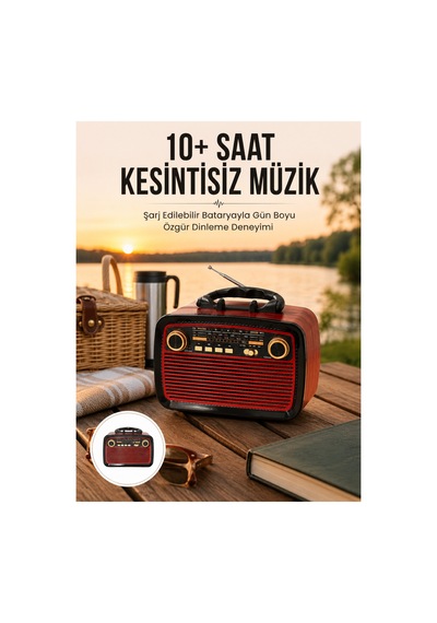 Bluetooth Hoparlör Ahşap Renk Vintage Işıklı Nostaljik Ra Fm Ahşap Görünümlü Yeni Nesil