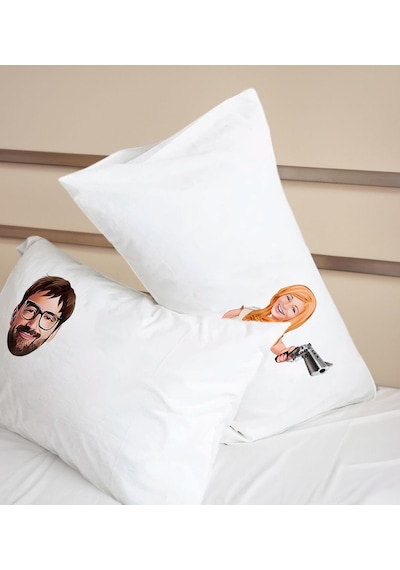 Bk Gift Kişiye Özel Karikatürlü Pamuklu 2 Li Yastık Kılıfı Seti-5 50x70cm , Sevgiliye , Ev si, Tasarım Ev Tekstili