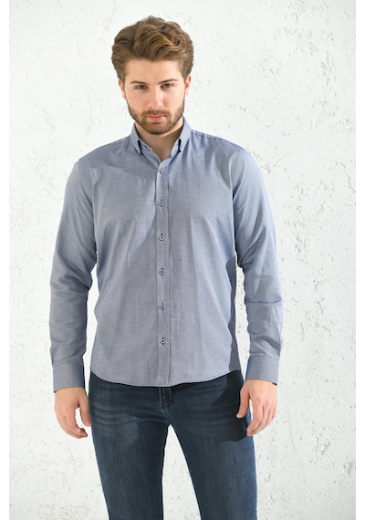 Slim Fit Uzun Kol Oxford Hediye Kutulu Kolay Ütülenebilir Erkek Gömlek - Açık Lacivert-1513
