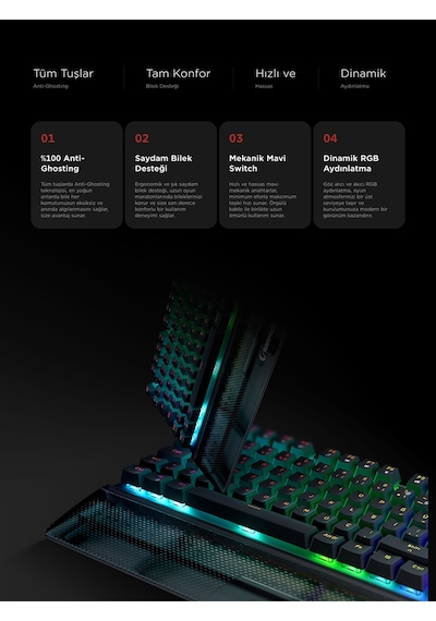 Full Rgb Carbon Mekanik Klavye Qbilek Destek Blue Gaming Klavye Oyuncu Klavye Antighosting Hot Swap