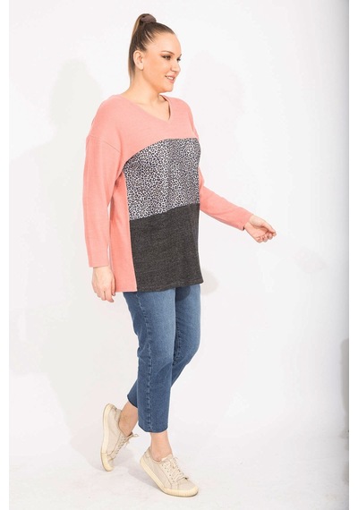 Şans Kadın Renkli Rahat Kesim Yumoş Kumaş Renk ve Desen Kombinli Sweatshirt 65n35489-renkli Çok Renkli