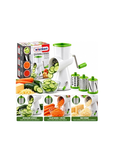 Kollu - Çevirmeli Değirmen - Rende Doğrayıcı Set Dilimleme Aparatı - Kalın-ince Rende Ur-3369 Çok Renkli