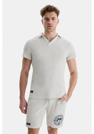 Ucla Russel Bej Polo Yaka Baskılı Erkek Tshirt Bej