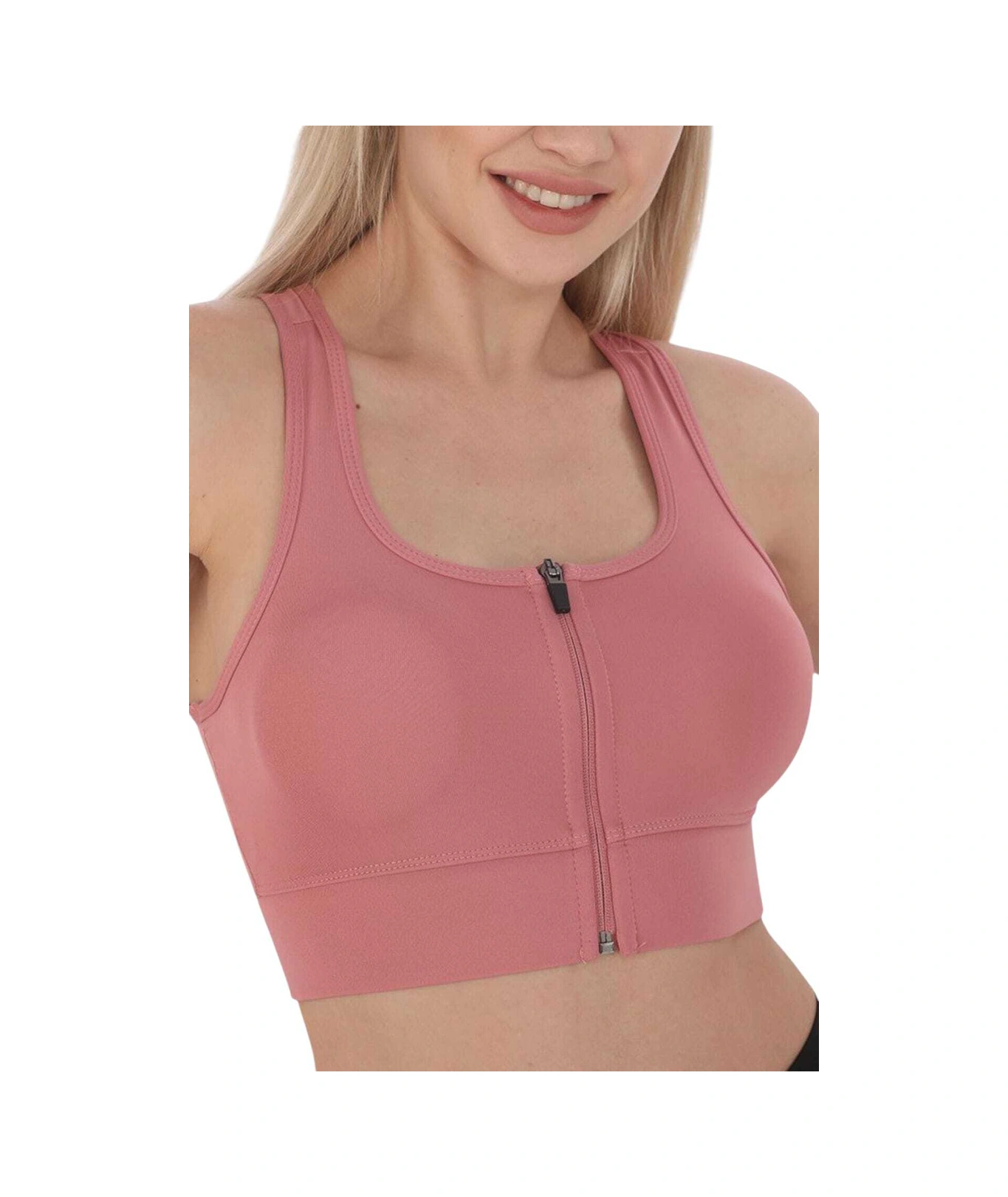 Tezzgelsin Kadın Fermuarlı Sporcu Crop Kadın Büstiyer Pudra