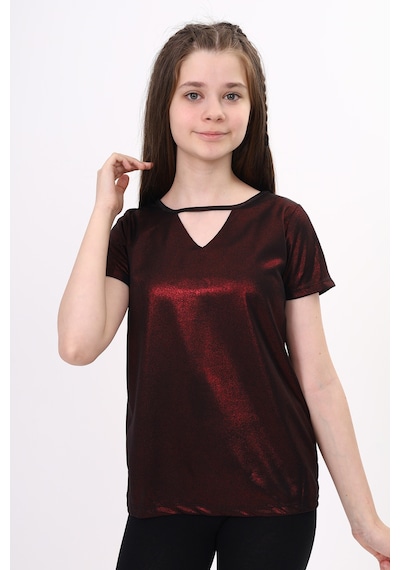 Toontoy Kids Kız Çocuk Kum Varaklı Tişört Bordo