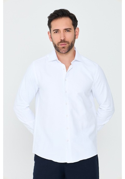 White Stone Beyaz Uzun Kollu Mikro Desenli Dynamic Fit Erkek Gömlek Beyaz-04
