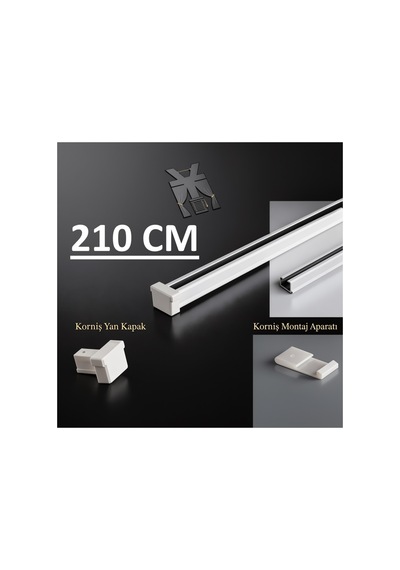 Alüminyum Tek Kanallı Metal Perde Kornişi - Ultra Dayanıklı Tekli Korniş 210cm - 857622423 210cm