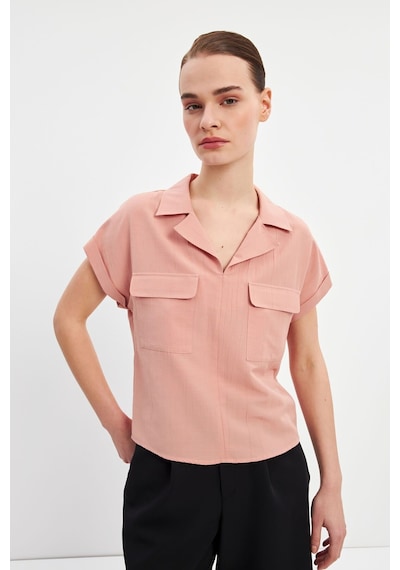 Stella Pulvis Pudra Apaş Yaka Düşük Kol Bluz Pudra