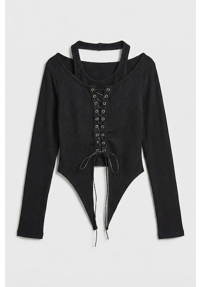 it's basic Kadın Siyah W5 Asimetrik Kesim Özel Tasarım Crop Top