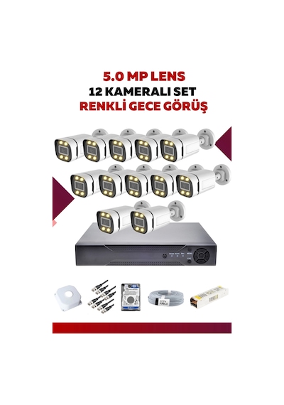 12 Kameralı Set - 5mp Sony Lensli Full Hd Renkli Gece Görüşlü Güvenlik Kamerası Sistemi E4ı6wzlj7f