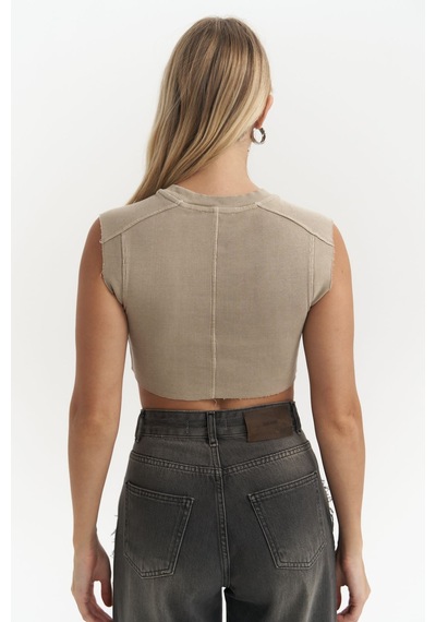 Mai Collection Mai Studios Co. Swipe Haki Yıkamalı Crop Haki