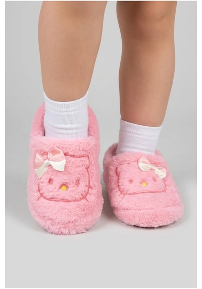 Modafocus Kız Çocuk Kedi Figürlü Peluş Panduf - Pembe Pembe