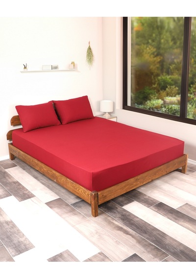 Bordo Lastikli Çarşaf Takımı Fitted Pamuklu Kumaş Yastık Kılıflı