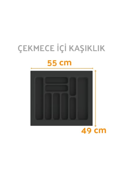 Çekmece İçi Kaşıklık Ve Kepçelik Düzenleyici Antrasit 55x49 Cm 49x40 Cm Kadar Kesilebilir Antrasit