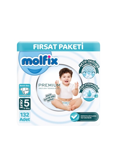 Molfix Premium 5 Beden Bebek Bezi Ultra Fırsat Paketi 66x2 132 Adet 5 Numara