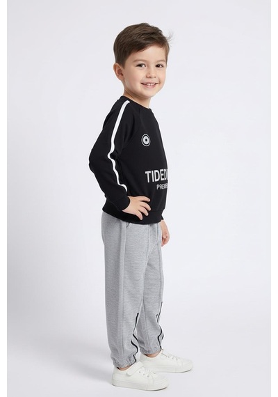 Miababy Baskılı Sweat Şeritli İkili Takım Siyah