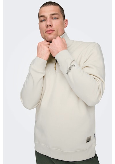 Only & Sons Erkek Onsrıley Yarım Fermuar Yakalı Sweatshirt 22030160 Ekru Ekru