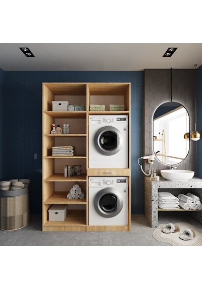 Modena Çamaşır Ve Kurutma Makinesi Dolabı Banyo Dolabı Meşe Meşe Modena Çamaşır Ve Kurutma Makinesi Dolabı Banyo Dolabı Meşe Meşe