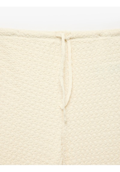 Koton Bürümcük Kumaş Beli Bağlamalı Düz Paça Uzun Pantolon Ekru 6sak40103ek