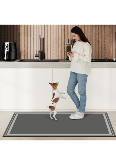 Dijital Kaymaz Yıkanabilir Mutfak Banyo Salon Paspas Halısı Trend Modern Al4007 Antrasit