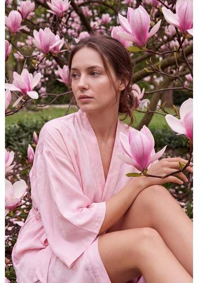 Suwen Floral Dantelli Kısa Sabahlık Wsh10610067077 Pembe