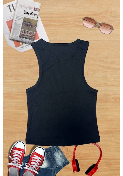 Kadın Halter Yaka Siyah Crop/bluz Siyah