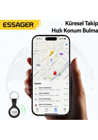 Essager 4 Adet Set Akıllı Smarttag Apple iPhone Uyumlu İos Konum Bulucu Anahtar Çanta Valiz