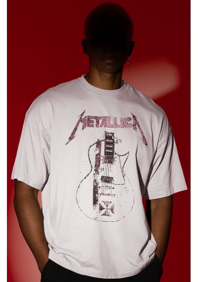 Sevbano Metallica Rock Metal Müzik Grubu Ön Baskılı Unisex Oversize Tişör Beyaz