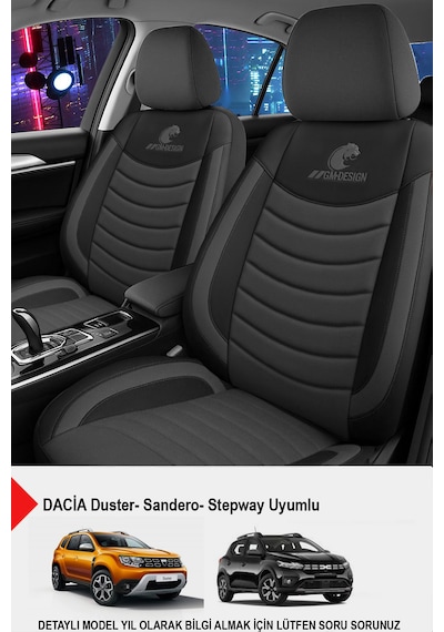 Panther Serisi Keten Kumaş Oto Koltuk Kılıfı- Dacia Sandero-stepway-duster Uyumlu Füme