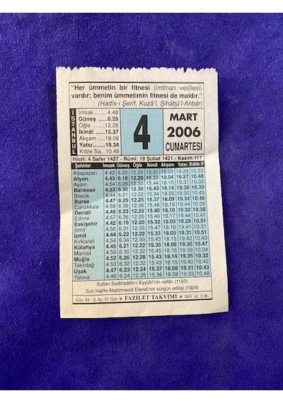 4 Mart 2006 Takvim Yaprağı - Nostalji Koleksiyonluk Takvim Yaprağı