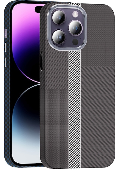 Rba Aksesuar Apple Uyumlu iPhone 14 Pro Max Kılıf M-safe Şarj Özellikli Karbon Fiber Görünümlü Rba Gros Kapak - Gri-siyah Çok Renkli