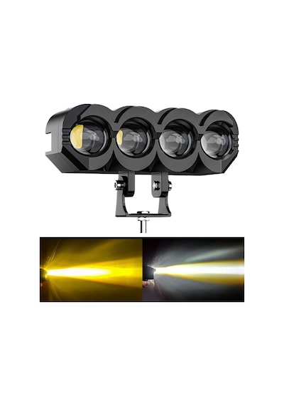 Motosiklet 4 Led Lazer Sis Farı 2 Adet Delici Beyaz Sarı Çift Renk Metal Baykuş Led Işık