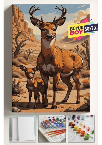 Sayılarla Boyama Seti Numaralı Tuval Fırça Boya Dahil Kasnaklı Set 50x70 Cm - Yavru Geyik