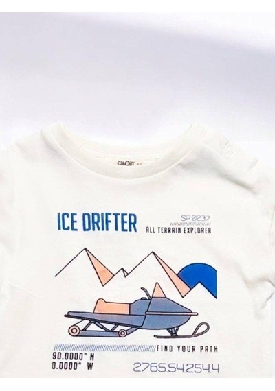 Çikoby Erkek Bebek Ice Drifter Yazılı İnce Uzun Kollu Tshirt-14865 Ekru