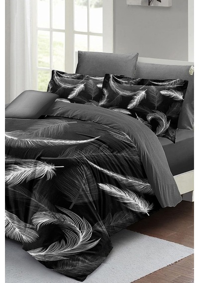Tr %100 Pamuk Saten Çift Kişilik Nevresim Takımı Dark Feather, Monohome35594 Genel