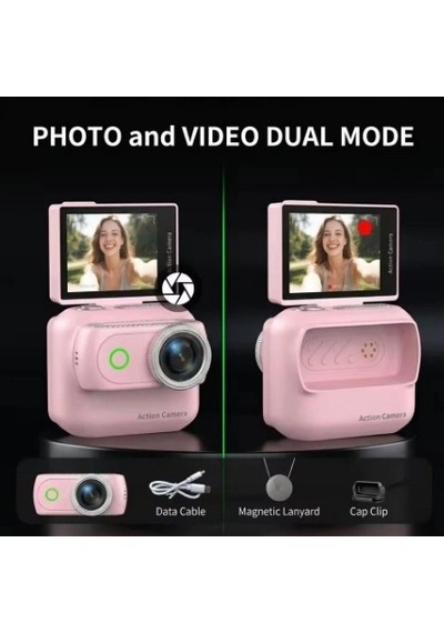 1080p Dijital Video Kamera 32gb Kart Dijital Vlog Fotoğraf Makinesi Türkçe Pembe Standart