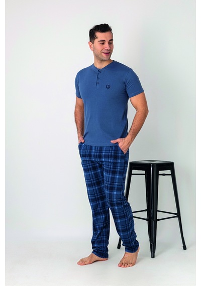 Estiva Erkek Kareli Alt Desenli Mavi Kısa Kollu Patlı Penye Pijama Takımı Çok renkli Estiva Erkek Kareli Alt Desenli Mavi Kısa Kollu Patlı Penye Pijama Takımı Çok renkli