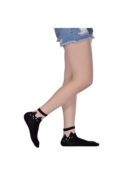 Hitit Socks Kadın 4 Çift Premium Kalite Kedili Tül Patik Çorap ASORTİ