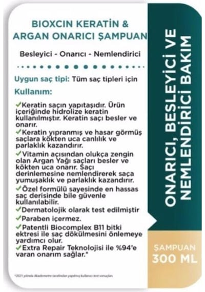 Keratin & Argan Onarıcı Şampuan 300 Ml - Yıpranmış Ve Hasar Görmüş Saçlar 3'lü